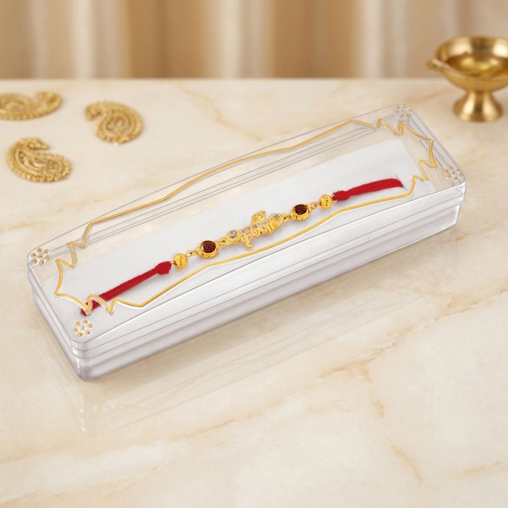 Premium maroon and gold Rakhi packing box with festive finish